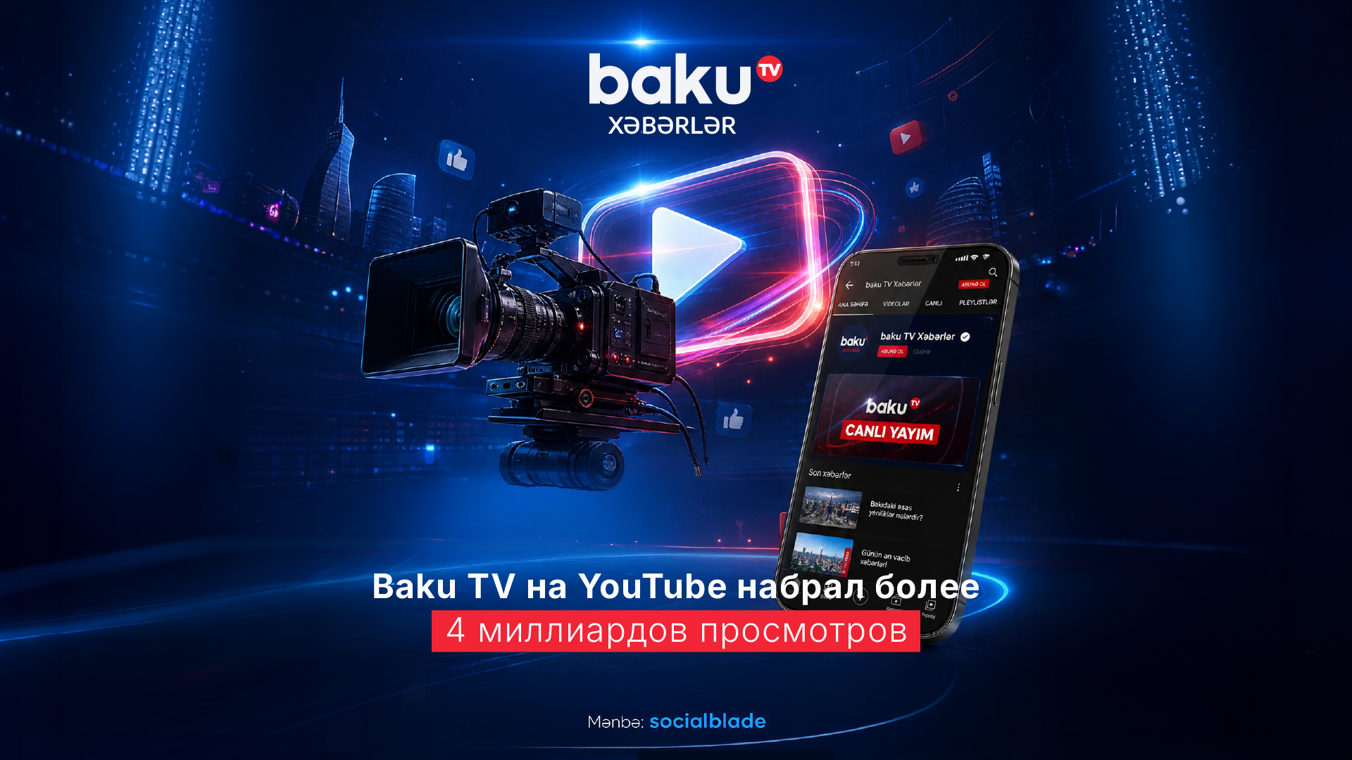 Baku TV превысил отметку в 4 миллиарда просмотров на YouTube