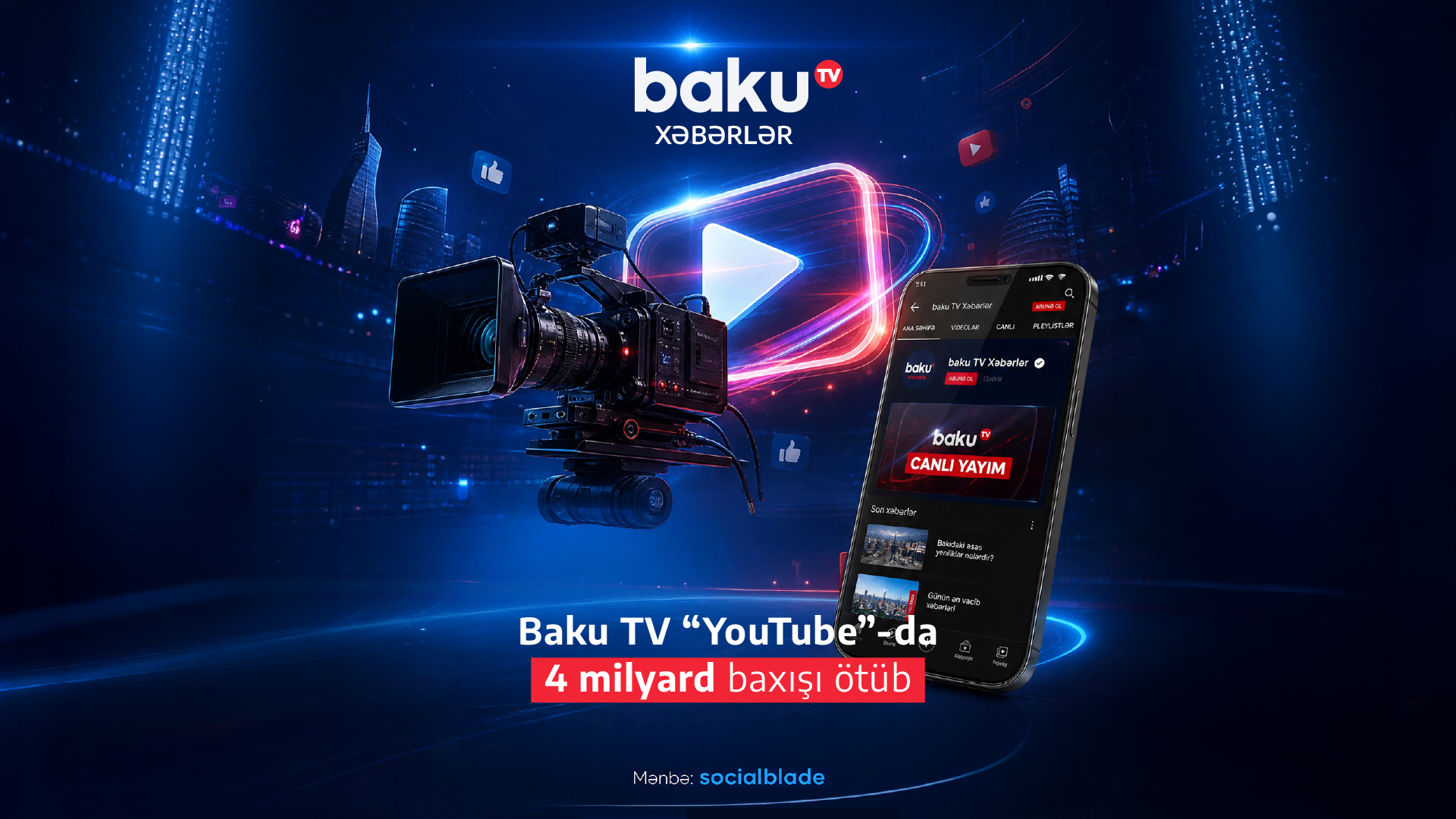 Baku TV YouTube-da 4 milyard baxış həddini keçdi